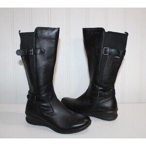 ECCO Babett Boots EU 39 US 8 Black Leather GORE-TEX Waterproof Tall Wedge